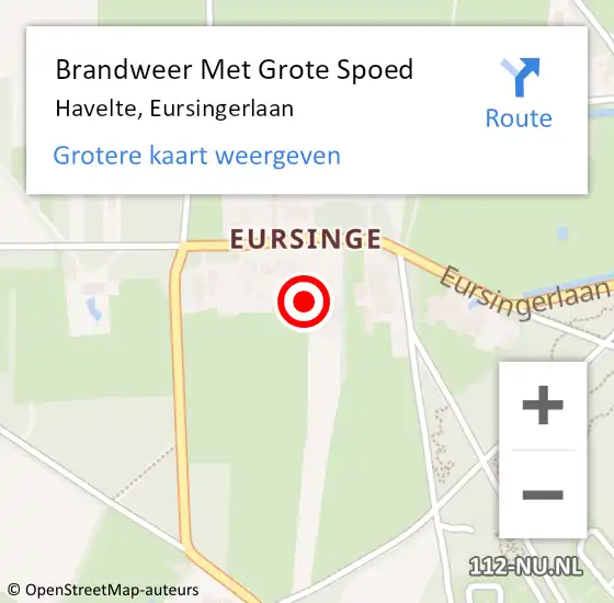 Locatie op kaart van de 112 melding: Brandweer Met Grote Spoed Naar Havelte, Eursingerlaan op 25 juli 2021 13:59