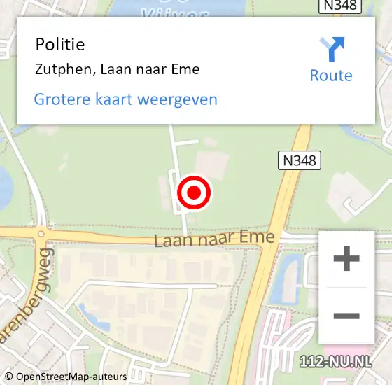 Locatie op kaart van de 112 melding: Politie Zutphen, Laan naar Eme op 25 juli 2021 14:00