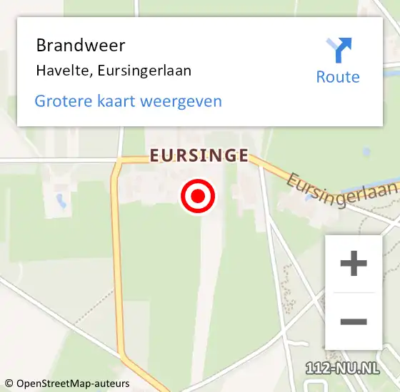 Locatie op kaart van de 112 melding: Brandweer Havelte, Eursingerlaan op 25 juli 2021 14:01