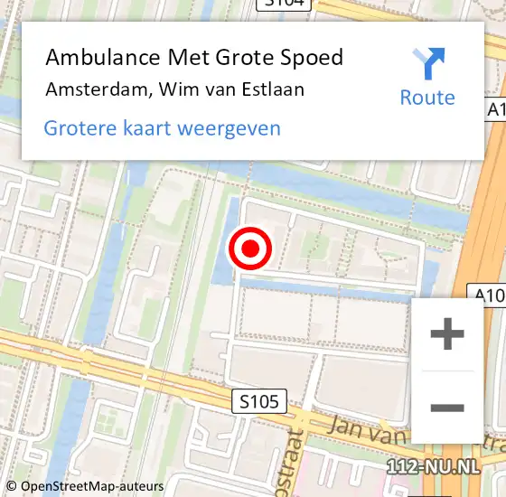 Locatie op kaart van de 112 melding: Ambulance Met Grote Spoed Naar Amsterdam, Wim van Estlaan op 25 juli 2021 14:07