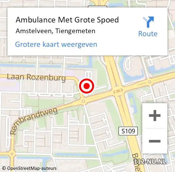 Locatie op kaart van de 112 melding: Ambulance Met Grote Spoed Naar Amstelveen, Tiengemeten op 25 juli 2021 14:29