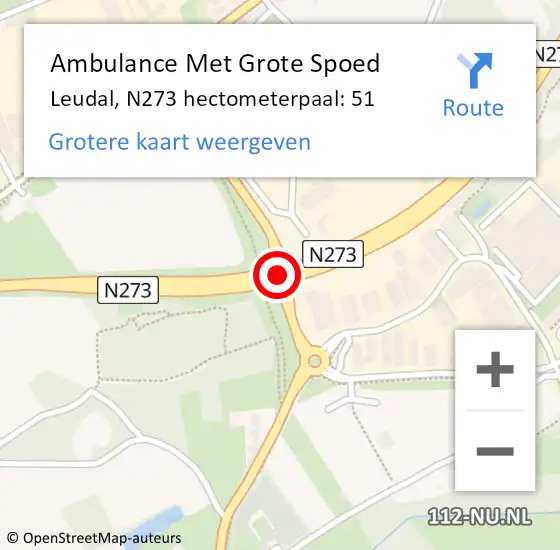 Locatie op kaart van de 112 melding: Ambulance Met Grote Spoed Naar Leudal, N273 hectometerpaal: 51 op 25 juli 2021 14:50