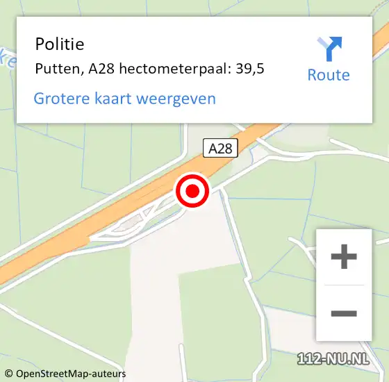 Locatie op kaart van de 112 melding: Politie Putten, A28 hectometerpaal: 39,5 op 25 juli 2021 15:43