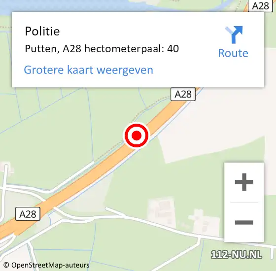 Locatie op kaart van de 112 melding: Politie Putten, A28 hectometerpaal: 40 op 25 juli 2021 15:44