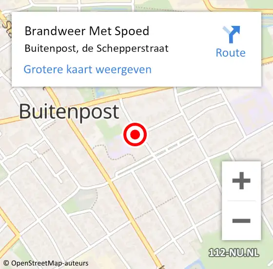 Locatie op kaart van de 112 melding: Brandweer Met Spoed Naar Buitenpost, de Schepperstraat op 25 juli 2021 15:57