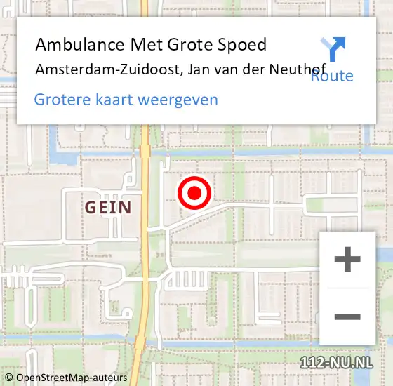 Locatie op kaart van de 112 melding: Ambulance Met Grote Spoed Naar Amsterdam-Zuidoost, Jan van der Neuthof op 25 juli 2021 15:59