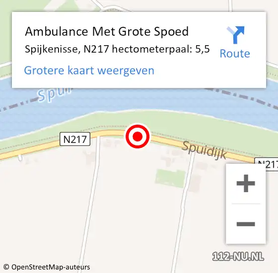 Locatie op kaart van de 112 melding: Ambulance Met Grote Spoed Naar Spijkenisse, N217 hectometerpaal: 5,5 op 25 juli 2021 15:59