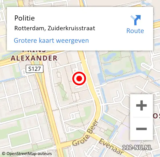 Locatie op kaart van de 112 melding: Politie Rotterdam, Zuiderkruisstraat op 25 juli 2021 16:10