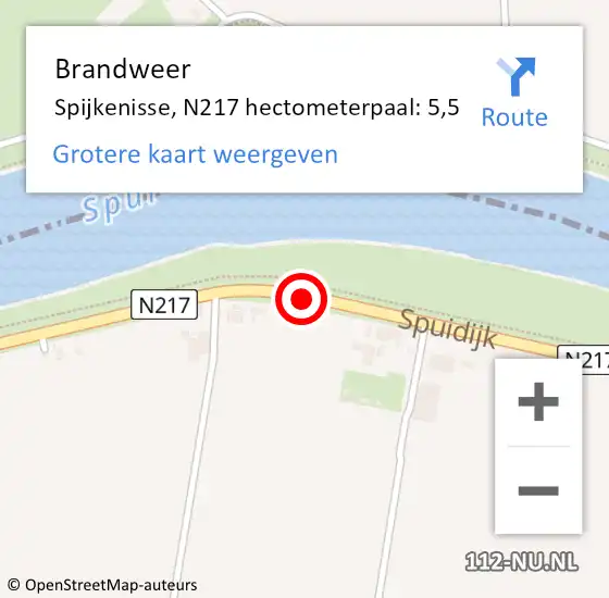 Locatie op kaart van de 112 melding: Brandweer Spijkenisse, N217 hectometerpaal: 5,5 op 25 juli 2021 16:52