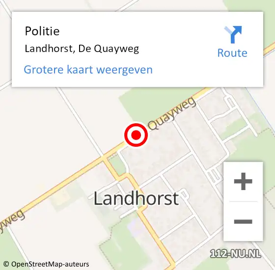 Locatie op kaart van de 112 melding: Politie Landhorst, De Quayweg op 5 oktober 2013 12:16