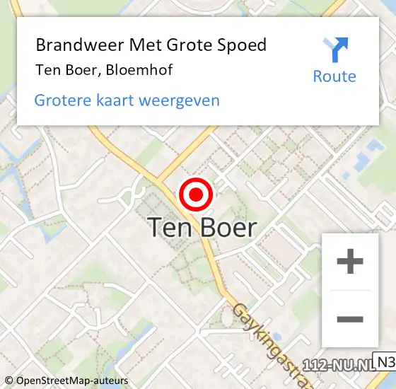 Locatie op kaart van de 112 melding: Brandweer Met Grote Spoed Naar Ten Boer, Bloemhof op 25 juli 2021 17:12