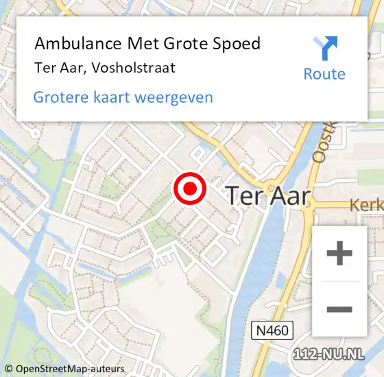 Locatie op kaart van de 112 melding: Ambulance Met Grote Spoed Naar Ter Aar, Vosholstraat op 25 juli 2021 17:20