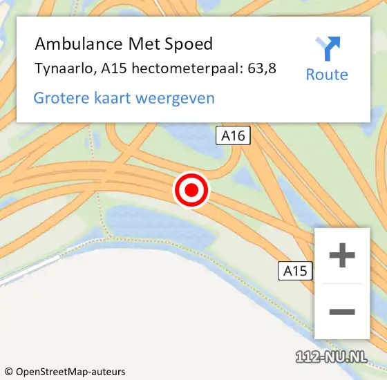 Locatie op kaart van de 112 melding: Ambulance Met Spoed Naar Tynaarlo, A15 hectometerpaal: 63,8 op 25 juli 2021 17:25