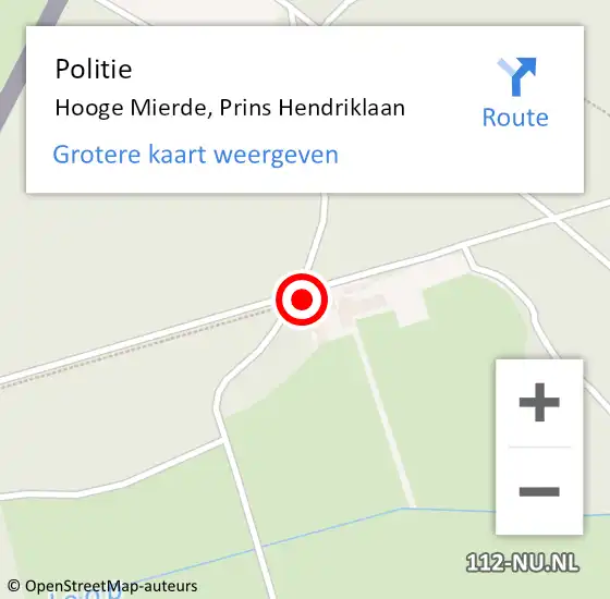 Locatie op kaart van de 112 melding: Politie Hooge Mierde, Prins Hendriklaan op 25 juli 2021 17:32
