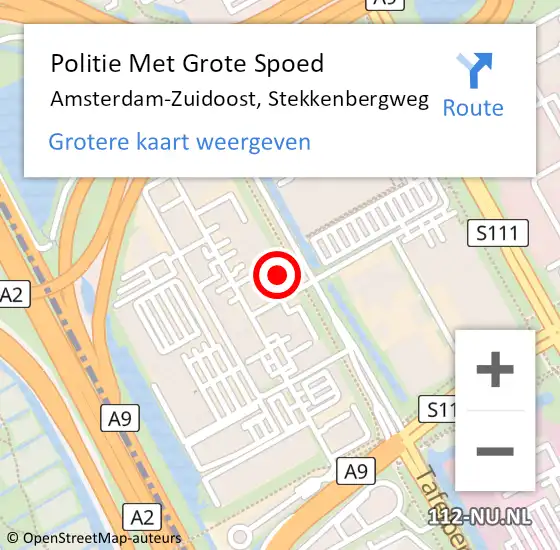 Locatie op kaart van de 112 melding: Politie Met Grote Spoed Naar Amsterdam-Zuidoost, Stekkenbergweg op 25 juli 2021 17:40