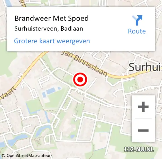 Locatie op kaart van de 112 melding: Brandweer Met Spoed Naar Surhuisterveen, Badlaan op 25 juli 2021 17:44