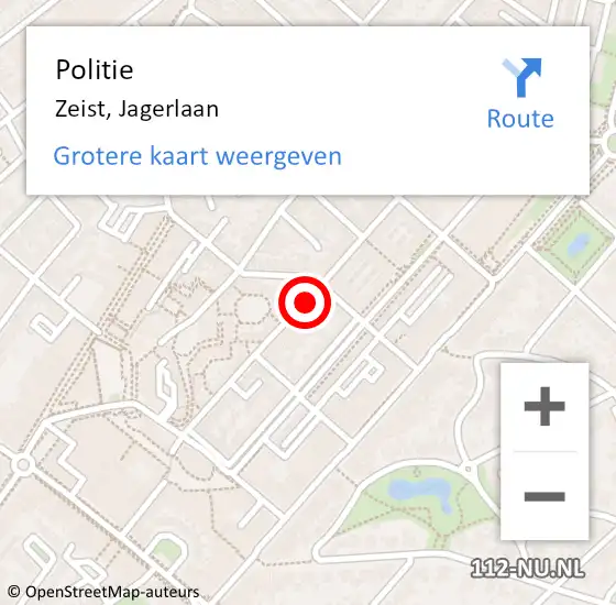 Locatie op kaart van de 112 melding: Politie Zeist, Jagerlaan op 25 juli 2021 18:07