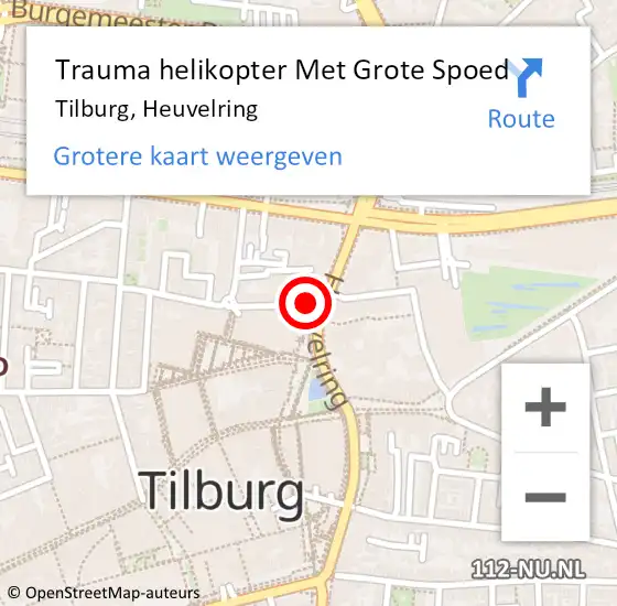 Locatie op kaart van de 112 melding: Trauma helikopter Met Grote Spoed Naar Tilburg, Heuvelring op 25 juli 2021 18:35