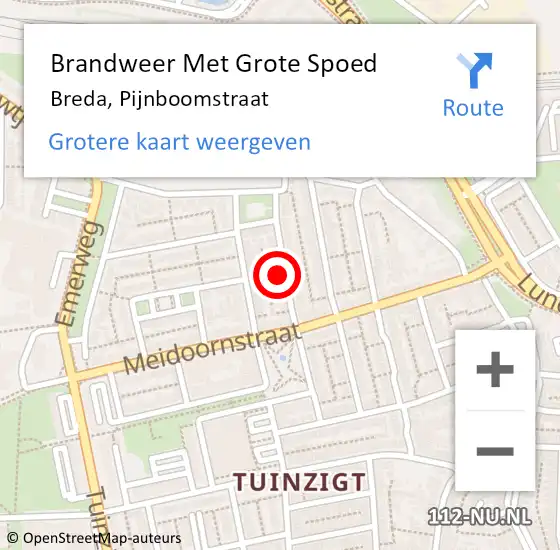 Locatie op kaart van de 112 melding: Brandweer Met Grote Spoed Naar Breda, Pijnboomstraat op 25 juli 2021 18:41