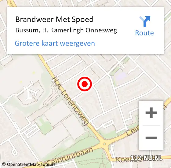 Locatie op kaart van de 112 melding: Brandweer Met Spoed Naar Bussum, H. Kamerlingh Onnesweg op 25 juli 2021 18:48