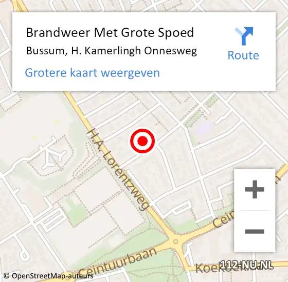 Locatie op kaart van de 112 melding: Brandweer Met Grote Spoed Naar Bussum, H. Kamerlingh Onnesweg op 25 juli 2021 18:48