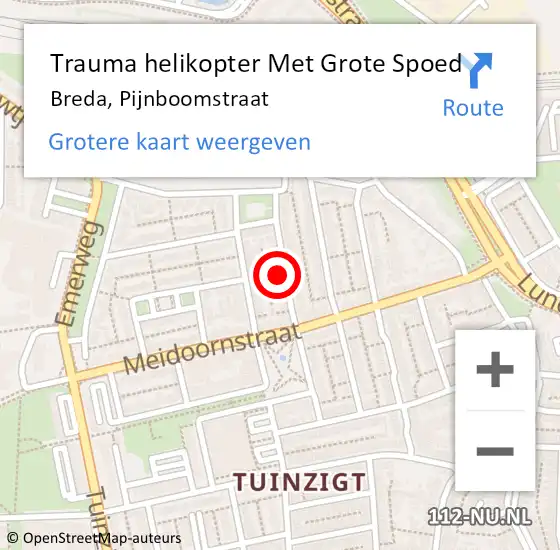 Locatie op kaart van de 112 melding: Trauma helikopter Met Grote Spoed Naar Breda, Pijnboomstraat op 25 juli 2021 18:50