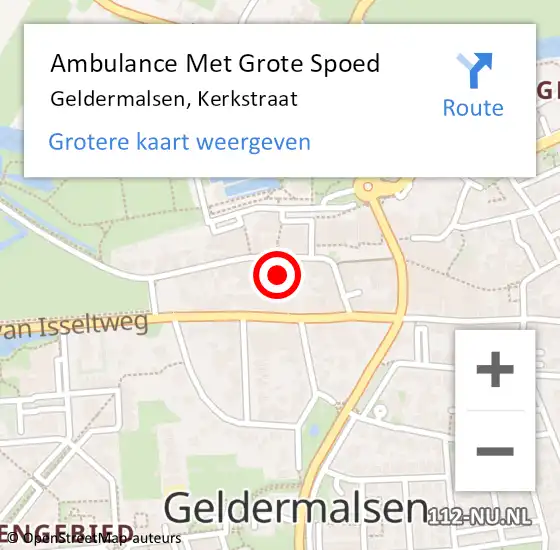 Locatie op kaart van de 112 melding: Ambulance Met Grote Spoed Naar Geldermalsen, Kerkstraat op 25 juli 2021 18:52