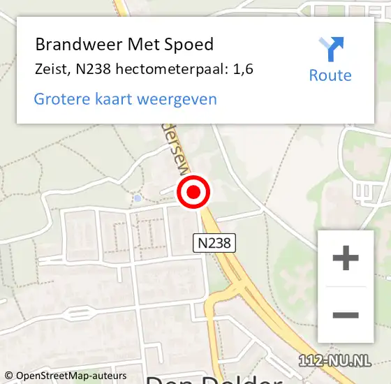 Locatie op kaart van de 112 melding: Brandweer Met Spoed Naar Zeist, N238 hectometerpaal: 1,6 op 25 juli 2021 19:33