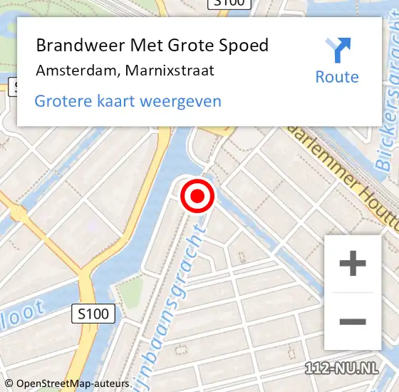 Locatie op kaart van de 112 melding: Brandweer Met Grote Spoed Naar Amsterdam, Marnixstraat op 25 juli 2021 19:34