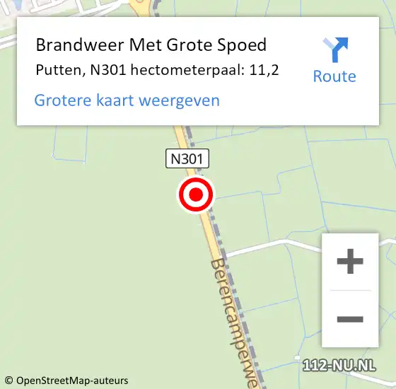 Locatie op kaart van de 112 melding: Brandweer Met Grote Spoed Naar Putten, N301 hectometerpaal: 11,2 op 25 juli 2021 20:20