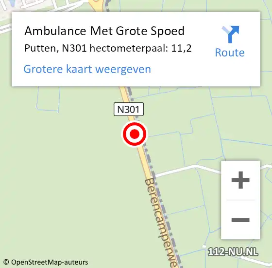 Locatie op kaart van de 112 melding: Ambulance Met Grote Spoed Naar Putten, N301 hectometerpaal: 11,2 op 25 juli 2021 20:21