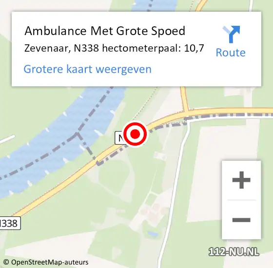 Locatie op kaart van de 112 melding: Ambulance Met Grote Spoed Naar Zevenaar, N338 hectometerpaal: 10,7 op 25 juli 2021 21:44