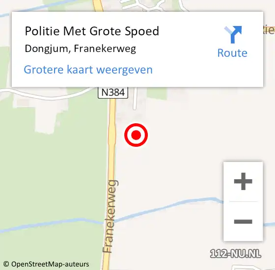 Locatie op kaart van de 112 melding: Politie Met Grote Spoed Naar Dongjum, Franekerweg op 25 juli 2021 21:53