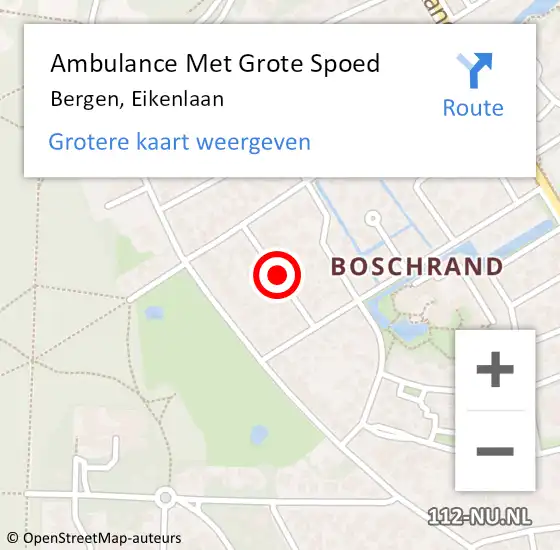 Locatie op kaart van de 112 melding: Ambulance Met Grote Spoed Naar Bergen, Eikenlaan op 25 juli 2021 22:22