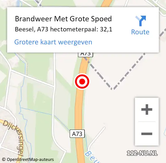 Locatie op kaart van de 112 melding: Brandweer Met Grote Spoed Naar Beesel, A73 hectometerpaal: 32,1 op 25 juli 2021 22:28