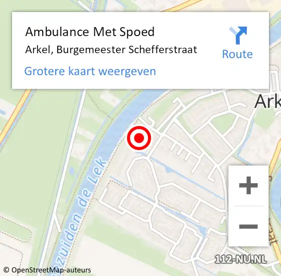 Locatie op kaart van de 112 melding: Ambulance Met Spoed Naar Arkel, Burgemeester Schefferstraat op 25 juli 2021 22:36