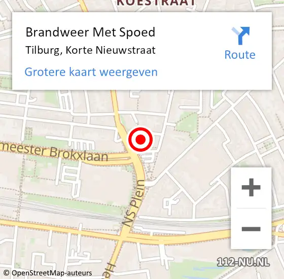 Locatie op kaart van de 112 melding: Brandweer Met Spoed Naar Tilburg, Korte Nieuwstraat op 25 juli 2021 22:46