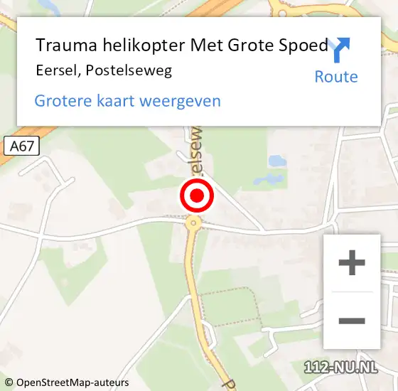 Locatie op kaart van de 112 melding: Trauma helikopter Met Grote Spoed Naar Eersel, Postelseweg op 25 juli 2021 23:08