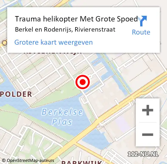 Locatie op kaart van de 112 melding: Trauma helikopter Met Grote Spoed Naar Berkel en Rodenrijs, Rivierenstraat op 25 juli 2021 23:39