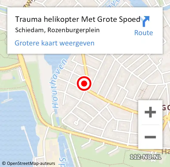 Locatie op kaart van de 112 melding: Trauma helikopter Met Grote Spoed Naar Schiedam, Rozenburgerplein op 25 juli 2021 23:53