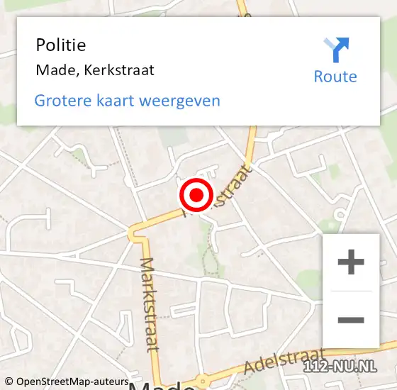 Locatie op kaart van de 112 melding: Politie Made, Kerkstraat op 26 juli 2021 01:24