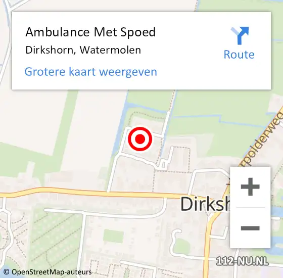 Locatie op kaart van de 112 melding: Ambulance Met Spoed Naar Dirkshorn, Watermolen op 26 juli 2021 02:13