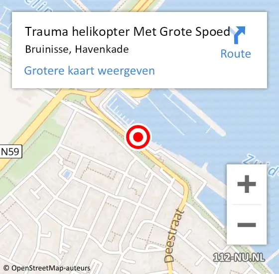 Locatie op kaart van de 112 melding: Trauma helikopter Met Grote Spoed Naar Bruinisse, Havenkade op 26 juli 2021 02:58