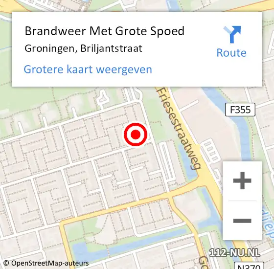 Locatie op kaart van de 112 melding: Brandweer Met Grote Spoed Naar Groningen, Briljantstraat op 26 juli 2021 05:07