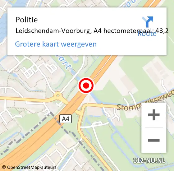 Locatie op kaart van de 112 melding: Politie Leidschendam-Voorburg, A4 hectometerpaal: 43,2 op 26 juli 2021 06:44