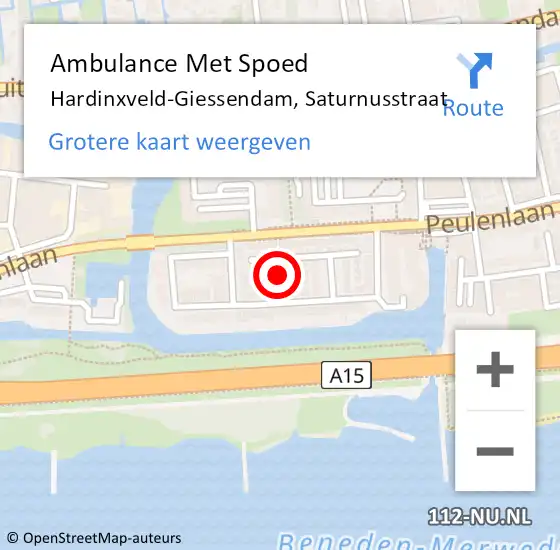 Locatie op kaart van de 112 melding: Ambulance Met Spoed Naar Hardinxveld-Giessendam, Saturnusstraat op 26 juli 2021 07:43