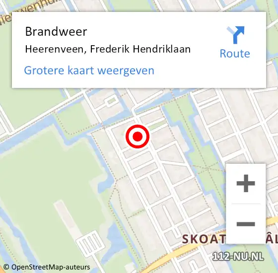 Locatie op kaart van de 112 melding: Brandweer Heerenveen, Frederik Hendriklaan op 17 juni 2014 17:29