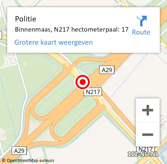 Locatie op kaart van de 112 melding: Politie Binnenmaas, N217 hectometerpaal: 17 op 26 juli 2021 08:15