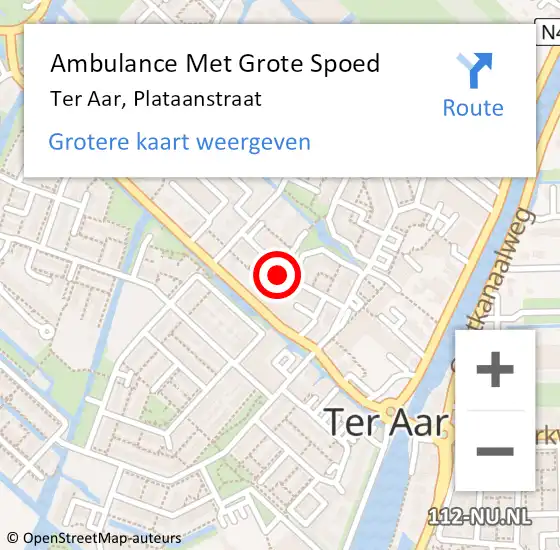 Locatie op kaart van de 112 melding: Ambulance Met Grote Spoed Naar Ter Aar, Plataanstraat op 26 juli 2021 08:34