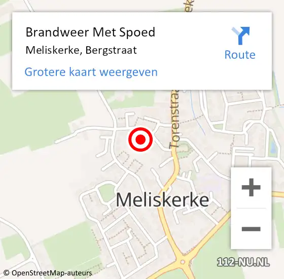 Locatie op kaart van de 112 melding: Brandweer Met Spoed Naar Meliskerke, Bergstraat op 26 juli 2021 09:05